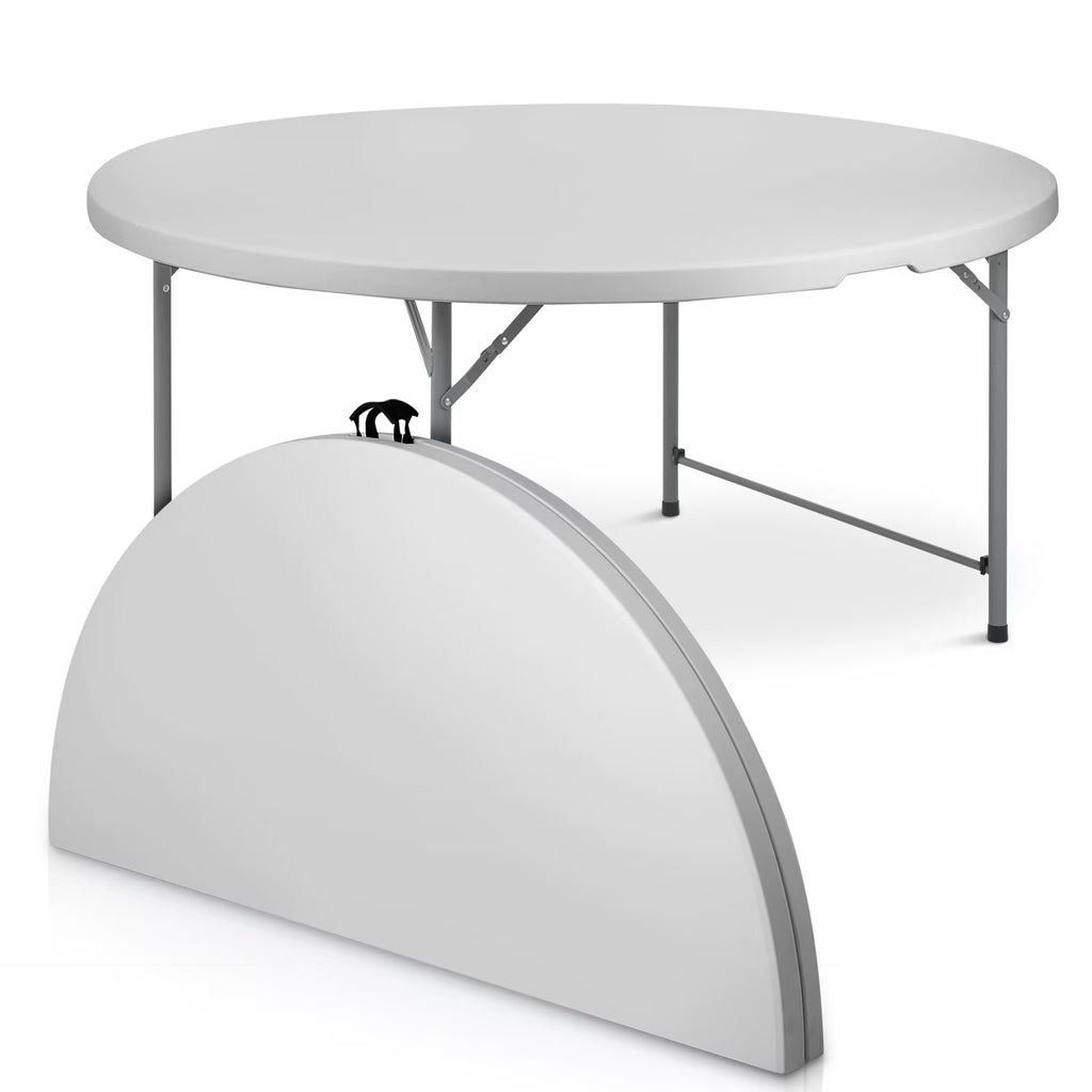 Magshion 5.5FT Round Folding Table, Heavy Duty Plastic Portable Round Table, Indoor Outdoor Foldable Dining Table with Handle, Grey