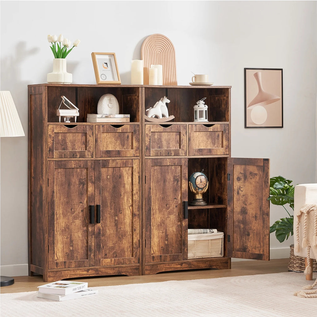 FANGSUM Rattan Storage Cabinet with 2 Drawers & 2 Shelves, Floor Cabinet for Living Room