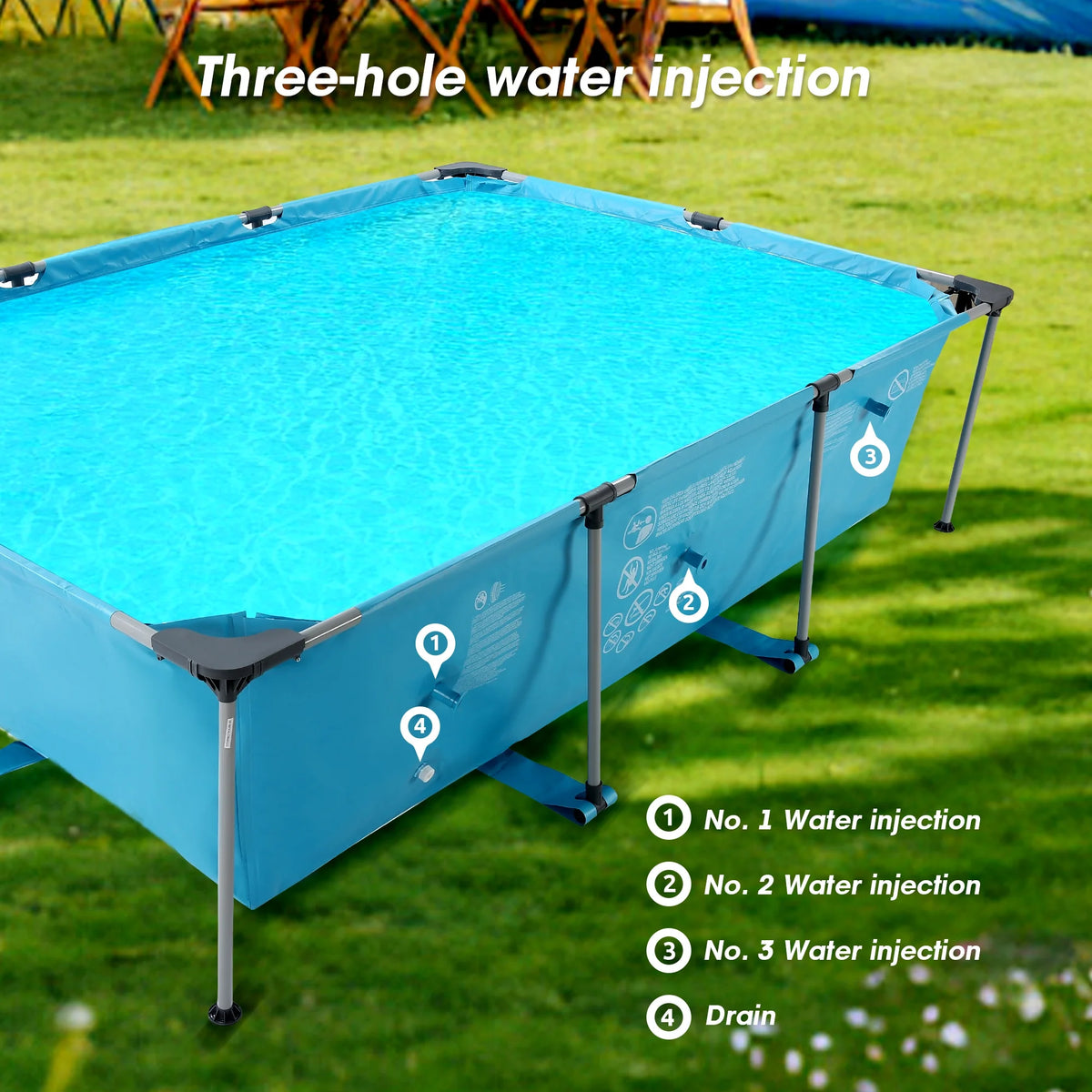 10FT Large Swimming Pool Framed Rectangle Above Ground Durable Easy to Assemble for Endless Water Play