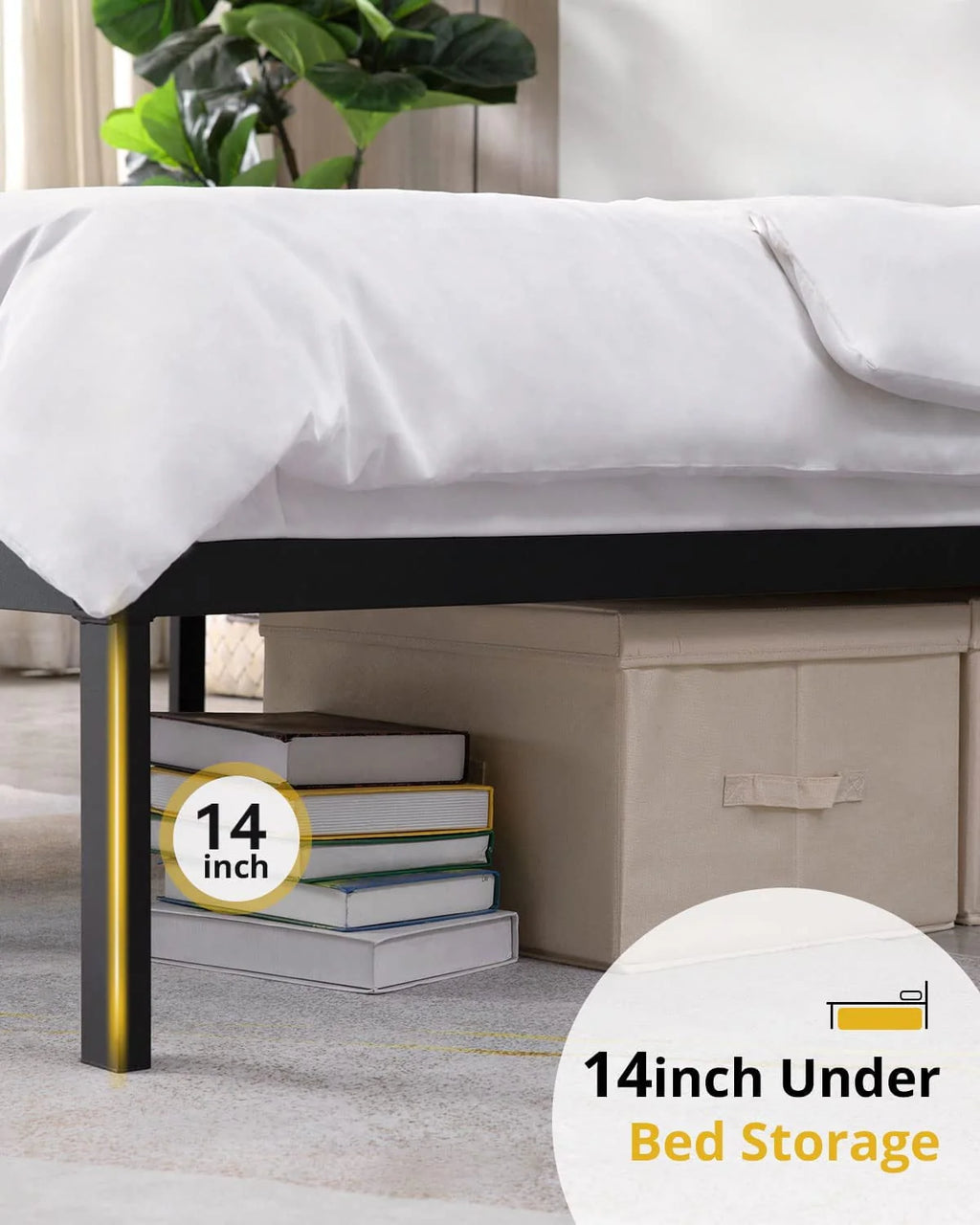 Tatago 16 inch Heavy Duty Full Bed Frame with Storage, 3500 lbs Max Weight Capacity Metal Platform, No Box Spring Needed