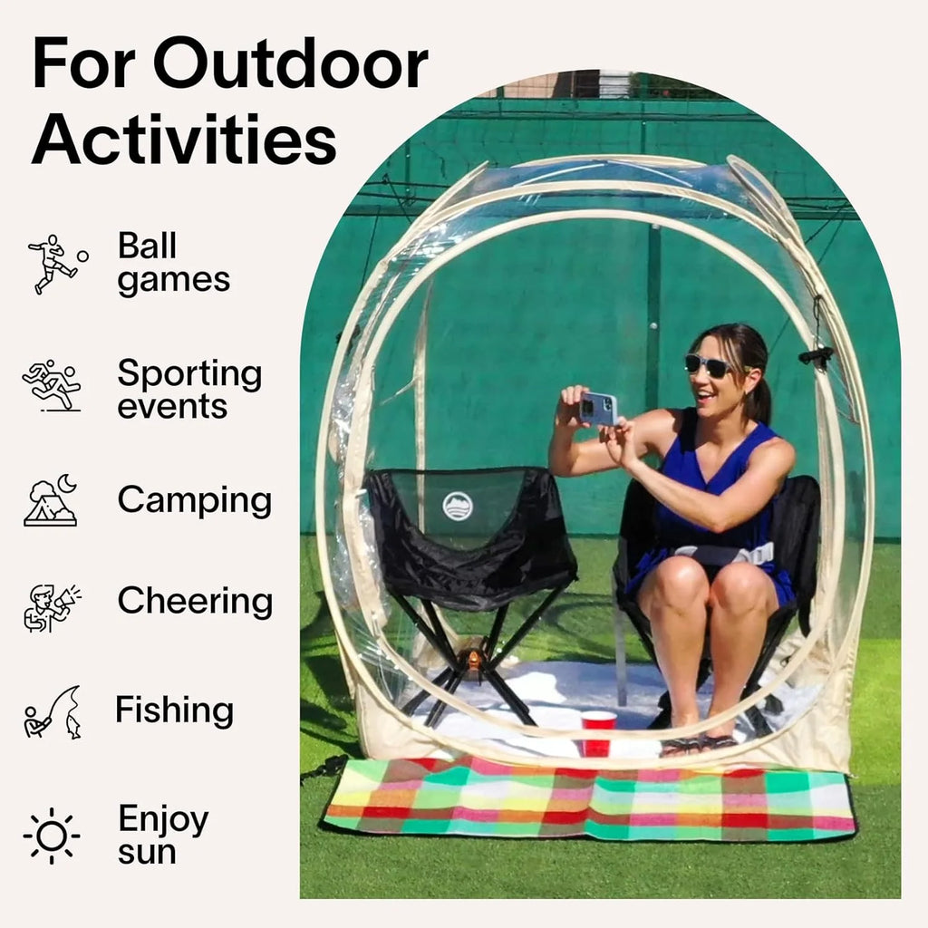 Lenotos Pop Up Sports Tent, Instant Clear Bubble Tent, with Removable Top Cover, Outdoor All Weather Shelter, for Watching Sports, Cheering, Fishing and Camping 1-2 People(M)