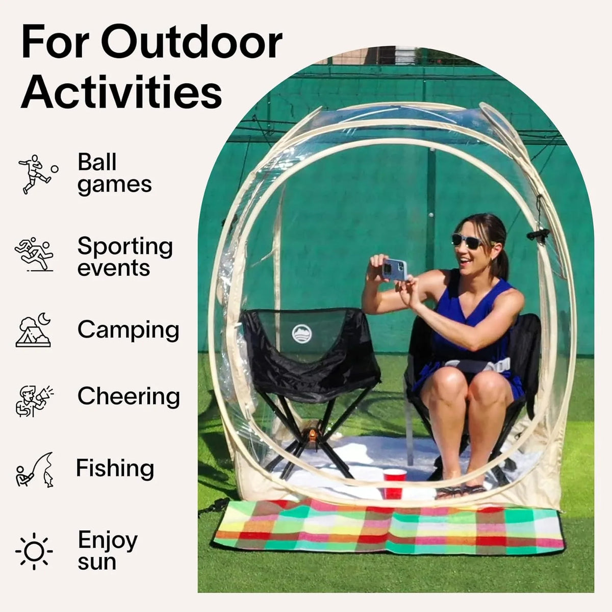 Lenotos Pop Up Sports Tent, Instant Clear Bubble Tent, with Removable Top Cover, Outdoor All Weather Shelter, for Watching Sports, Cheering, Fishing and Camping 1-2 People(M)