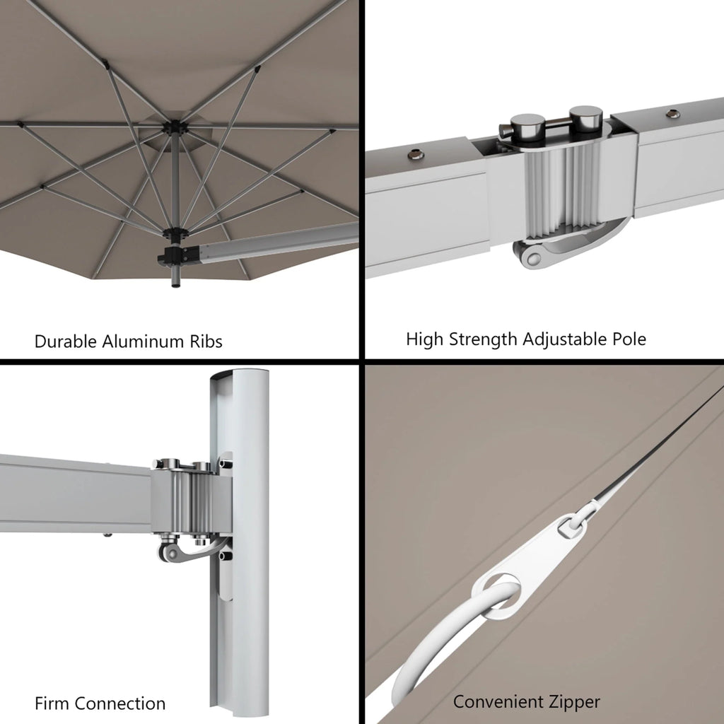 Gymax 8FT Patio Wall Mounted Cantilever Umbrella Parsol w/ Adjustable Pole Tan