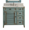 Benton Collection 36" Distressed Blue Farmhouse Bathroom Vanity with White Marble Top