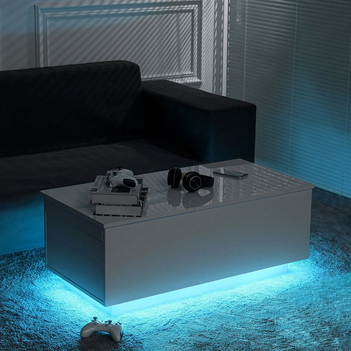 LED Coffee Table Lift Top End Table with with Charging Station and Storage Space Modern Rectangle Cocktail Tables Sofa Side Dining Table