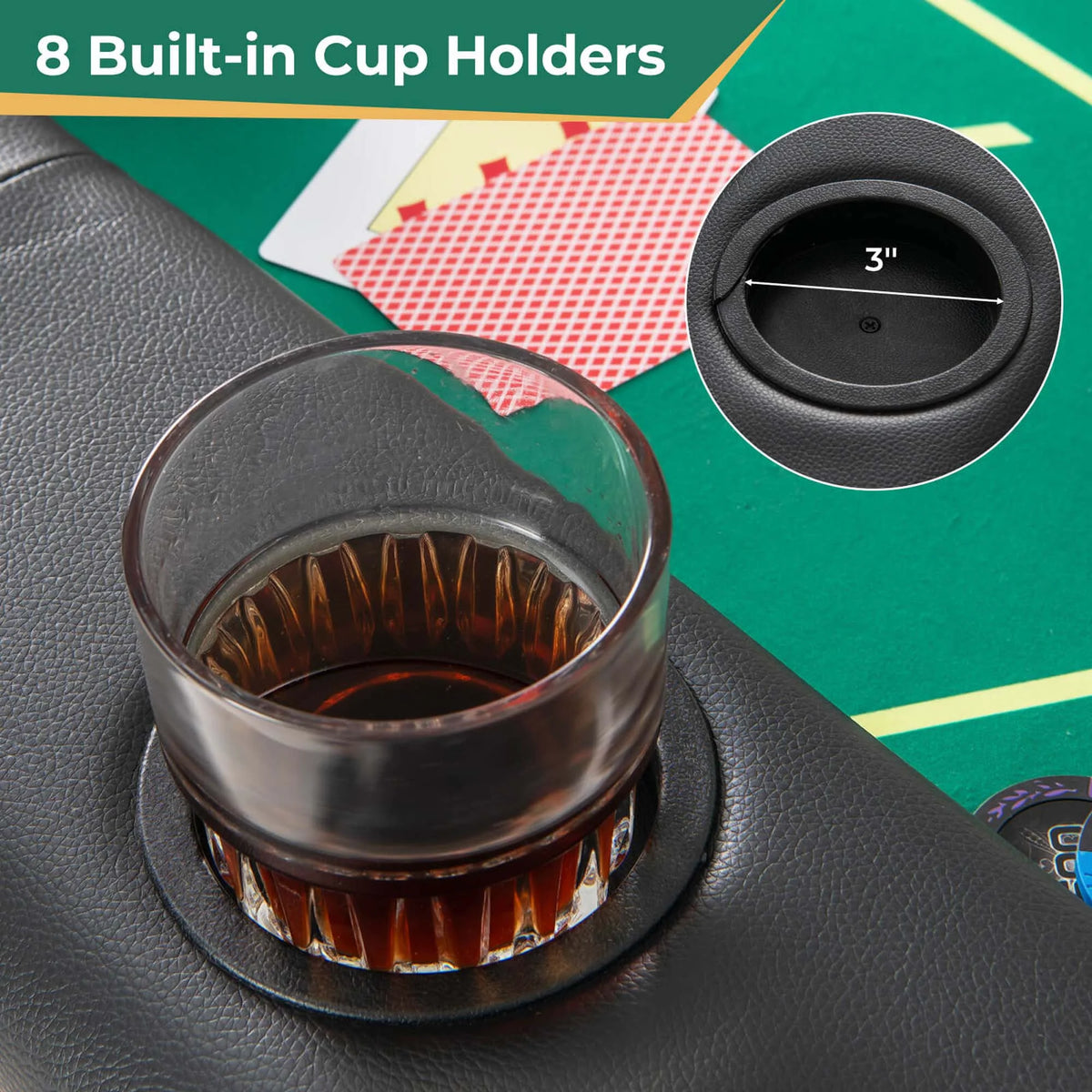 Costway 8 Players Card Board Game Table with 8 Cup Holders Casino-Grade Felt Surface Green