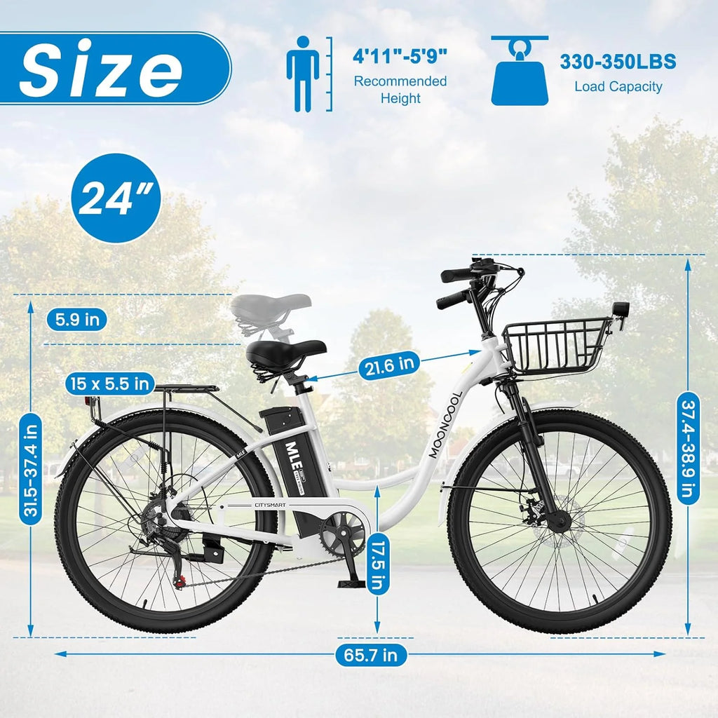 MOONCOOL Electric Bicycle for Adults 350W , 7-Speed Ebike with 36V 10.4Ah Removable Battery， 40 Miles Range , 20 mph Electric Commuter Bike for Women Men, Certified to UL 2849 by SGS