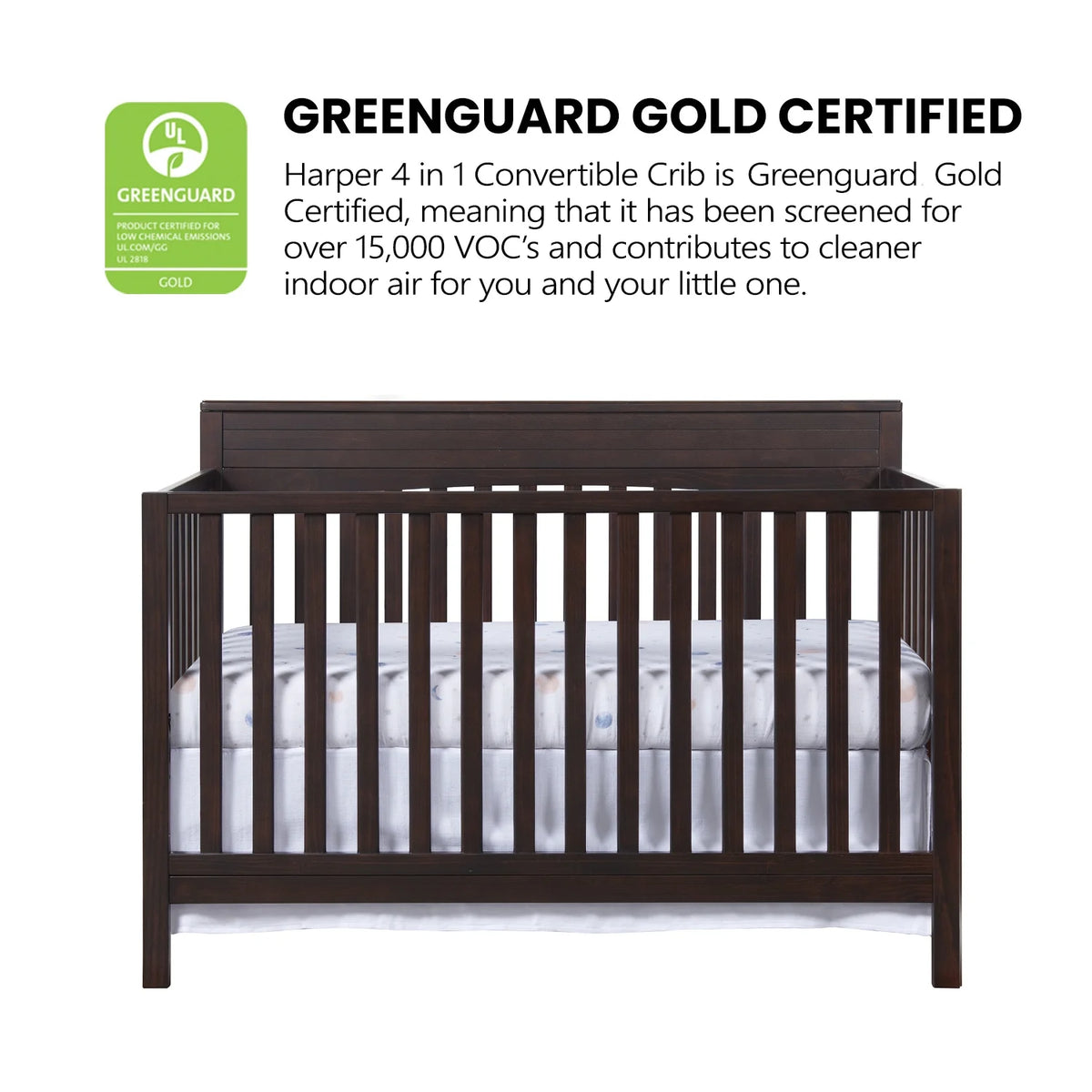 Oxford Baby Harper 4-in-1 Convertible Crib, Dove Gray, GREENGUARD Gold Certified, Wooden Crib
