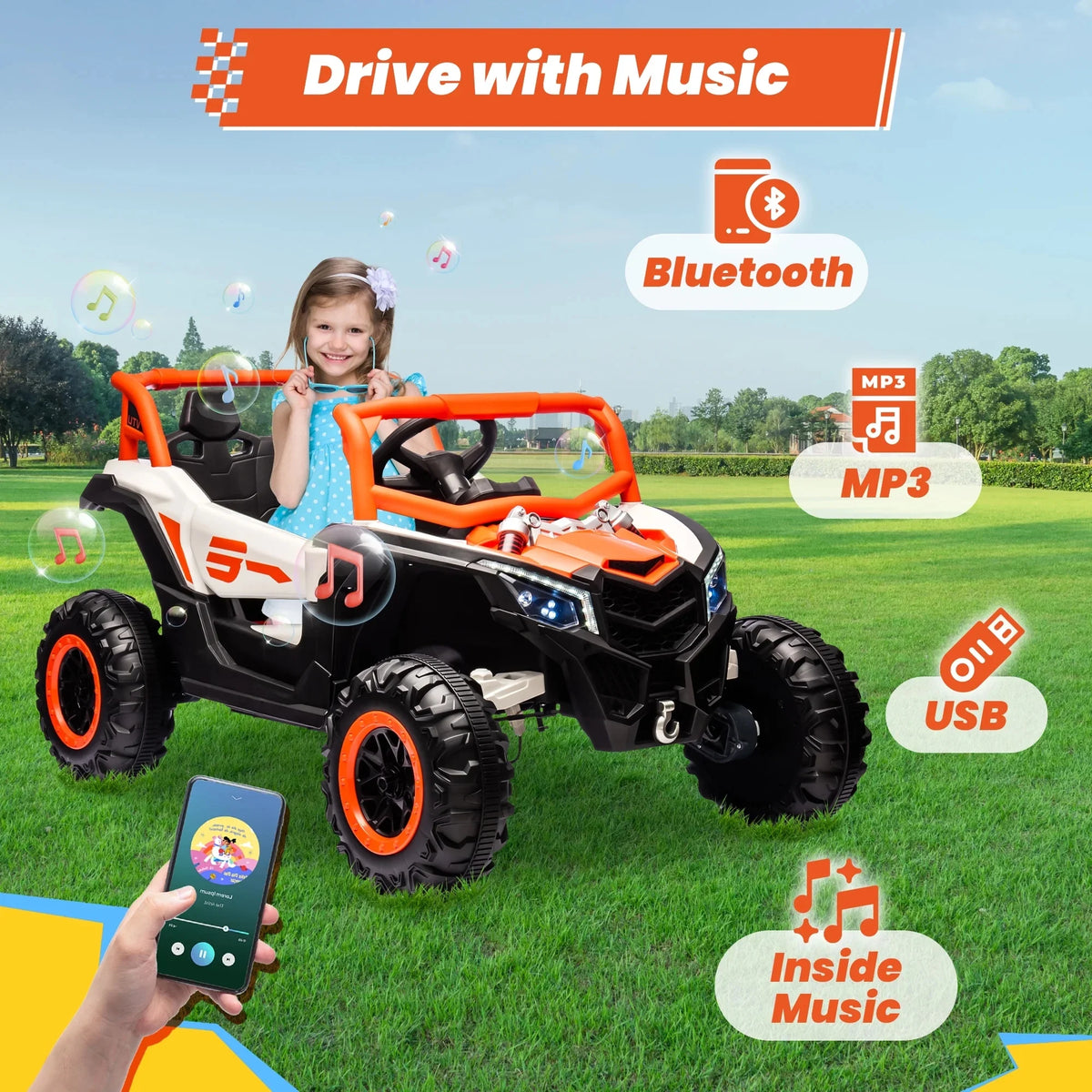 Joyracer 4WD 24 Volt Ride on Toys, 2 Seater Power Car wheels UTV with 800W Motors, Remote Control, Bluetooth Music, Spring Suspension, LED Light, Pink