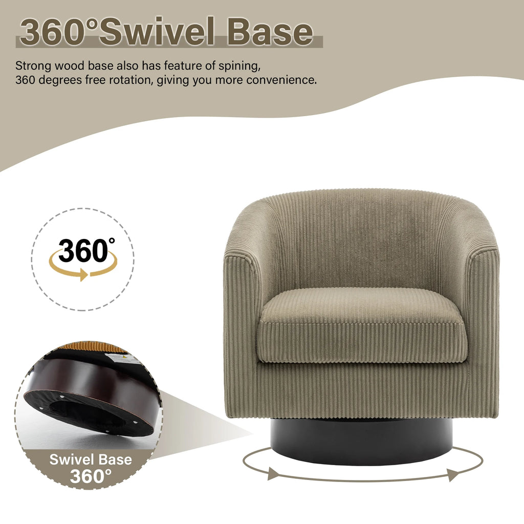 UIXE Swivel Accent Chair, Upholstered Fabric Barrel Chair for Living Room, Small Single Sofa Bedroom Reading Seat, Light Gray