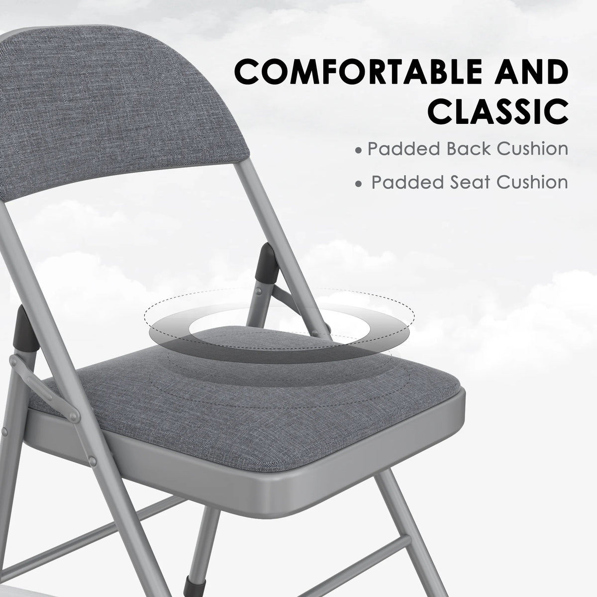 VECELO Set of 4 Folding Chairs, Fabric Dining Chair Set with Padded Cushion and Back, Indoor Outdoor Upholstered Seat with Metal Frame for Home Office Events Wedding Party, Orange