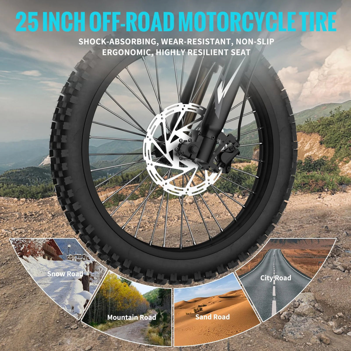 Riding'times GT73 Electric Dirt Bike for Adults, 37MPH 48V36.4AH 2400W 1747Wh Dual Battery Ebike, 85+ Miles Range,25" Motorcycle Tire UL2849 Certified, Full Suspension