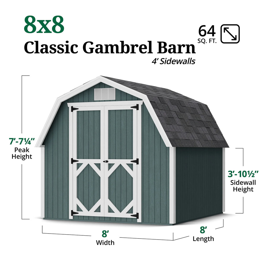 Little Cottage Co. 8x8 Classic Gambrel Barn with 4 ft. Sidewalls, Outdoor Wood Storage Shed Do-It-Yourself Precut Kit