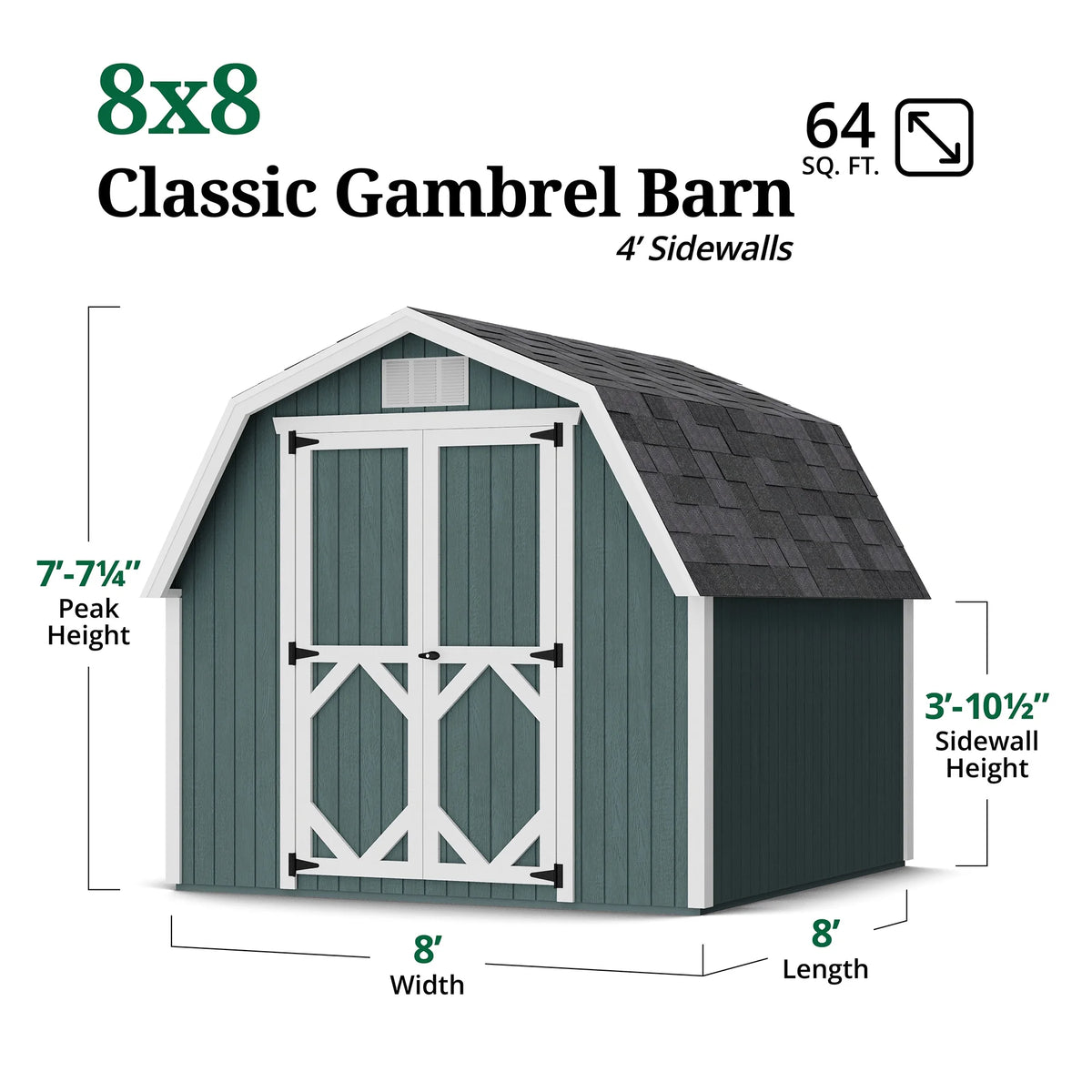 Little Cottage Co. 8x8 Classic Gambrel Barn with 4 ft. Sidewalls, Outdoor Wood Storage Shed Do-It-Yourself Precut Kit