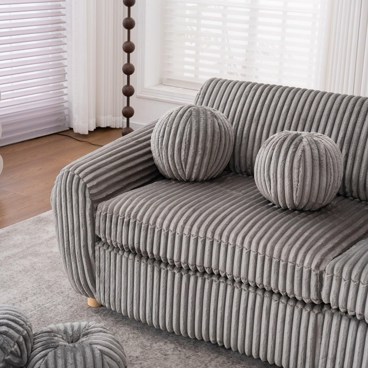 84" White Corduroy Loveseat Sofa, Modern Sectional Couch for Living Room, Apartment, Bedroom & Home Office, Solid Wood Frame, Comfortable Upholstered Seat