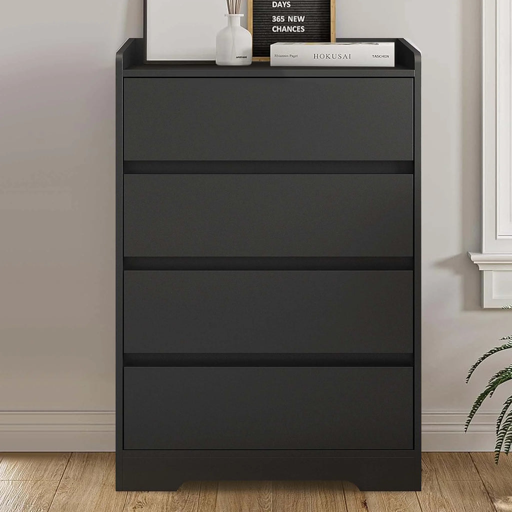 Aukfa Wood 4 Drawer Dresser,Chest of Drawer with Anti-fall Device, Black