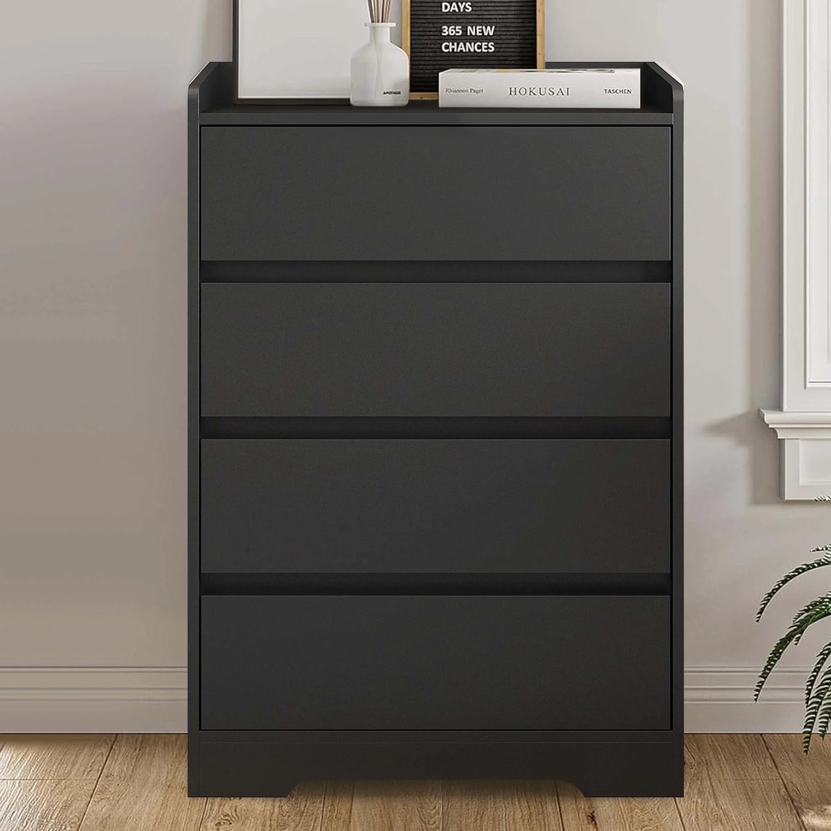 Aukfa Wood 4 Drawer Dresser,Chest of Drawer with Anti-fall Device, Black