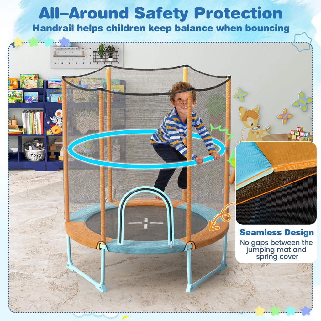 Infans 60" Trampoline for Kids w/Gymnastic Bar Rings Foamed Handle No Gap Design