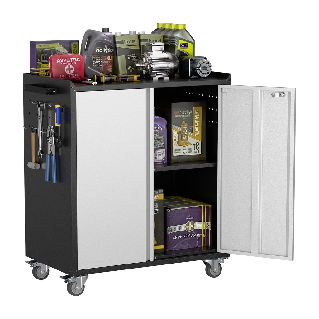 Aobabo Metal Storage Cabinet with Lock,Garage Storage Cabinet with Wheels,72In Steel Storage Cabinet for Garage Home Storage, Black Required-Assembly