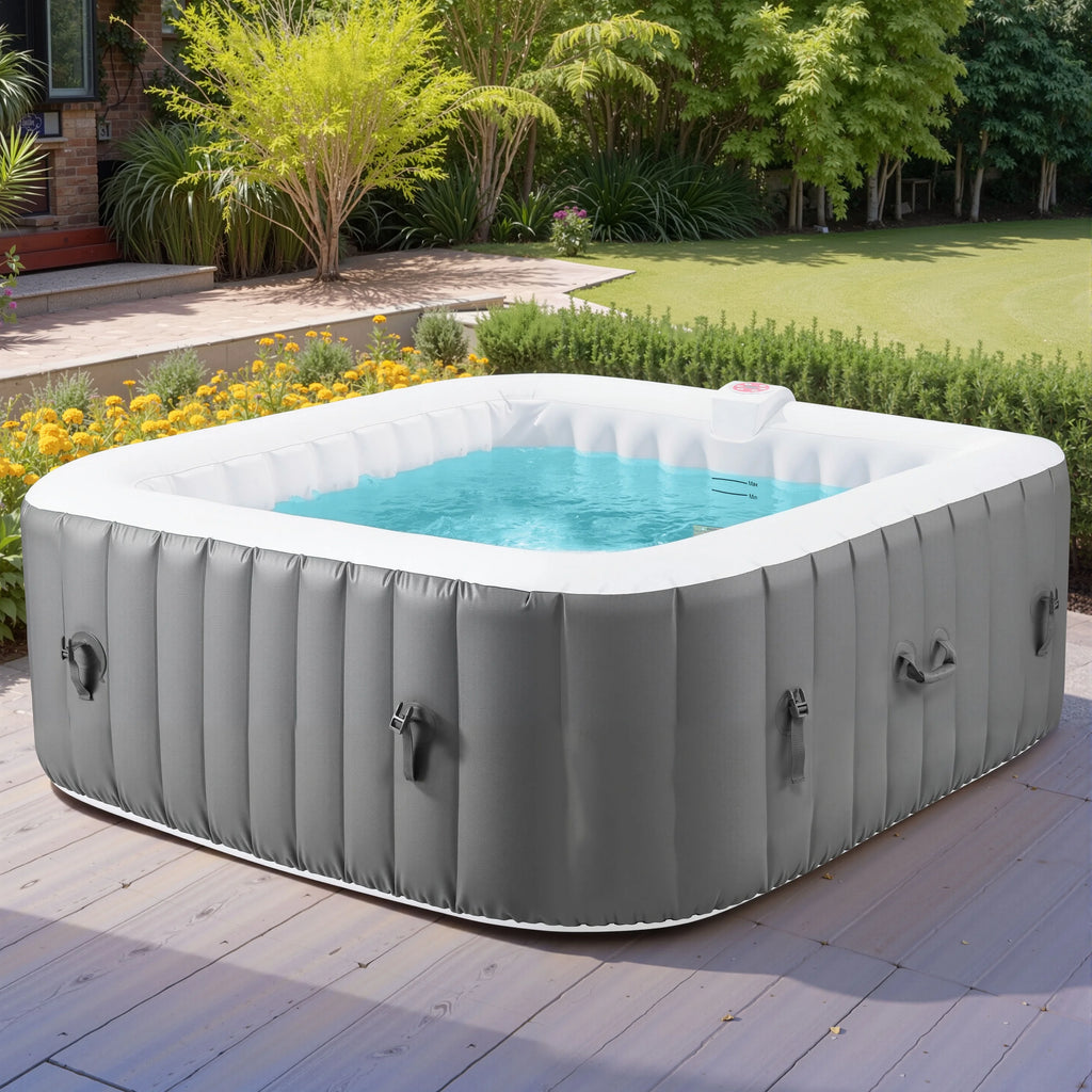 73 inch 4-6 Person Inflatable Hot Tub Spa with Control Panel, Outdoor Portable Hottub with 130 Jets, Insulated Tub Cover and Floor Protector, Temperature up to 104��F, Gray