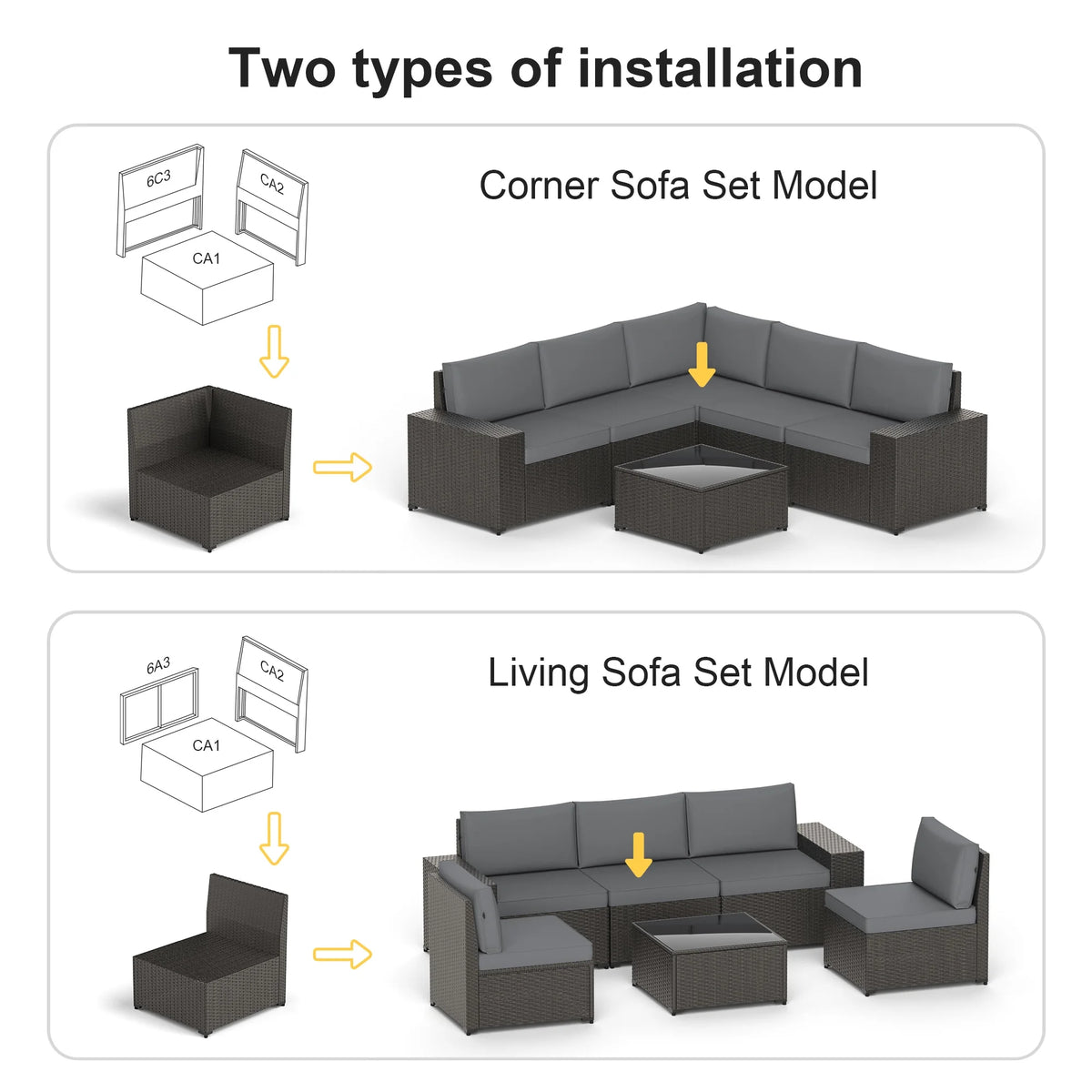 Phonjoroo 13 Pieces Outdoor Patio Furniture Set with 42�� Fire Pit Table, Rattan Patio Sectional Sofa Conversation Set w/ 50000 BTU Propane Fire Pit and Coffee Table for Garden, Backyard