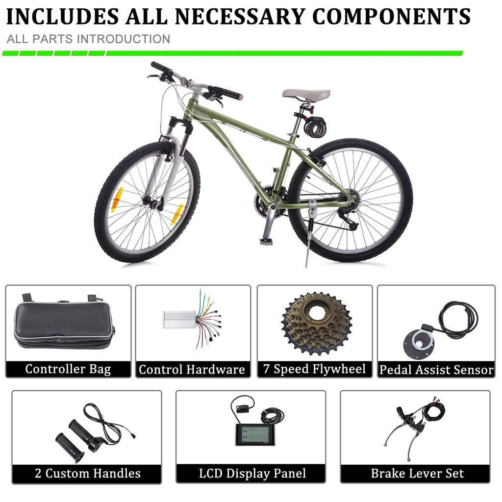 Ktaxon 48V 1000W Electric Bicycle Motor Kit, 26" Front Wheel E-Bike Conversion Kit w/ LCD Display (without Battery)