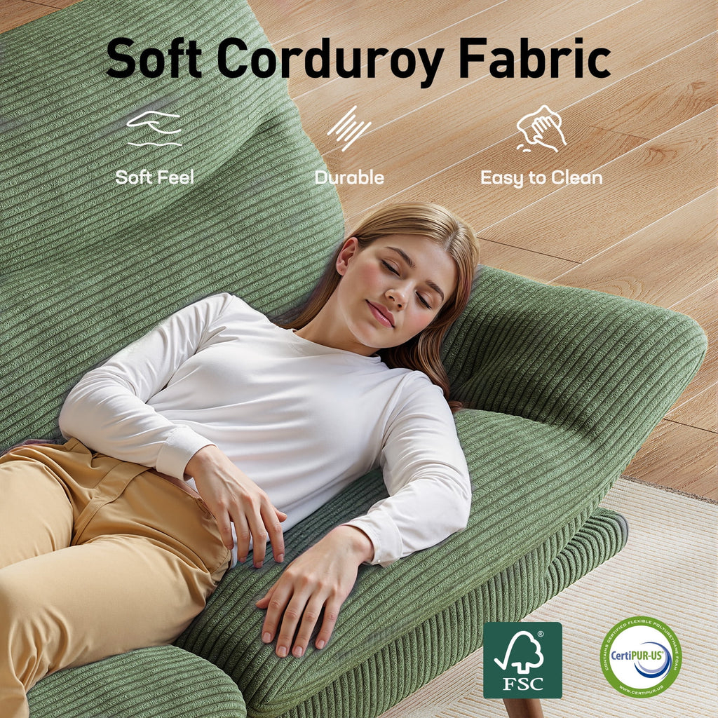 CHITOOMA 66" Futon Sofa Bed with Adjustable Backrest and 6-Level Armrests, Grey Corduroy Convertible Futon Couch, Comfy Loveseat for Small Spaces, Apartment or Office