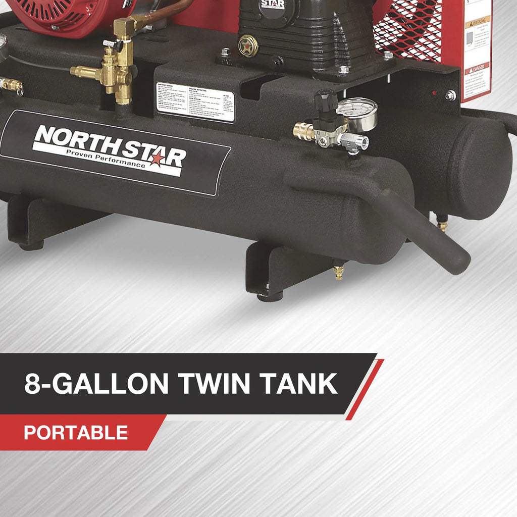 NorthStar Wheelbarrow Air Compressor, Gas-Powered Honda GX160 OHV Engine, 8-Gallon Twin Tank, 13.7 CFM @ 90 PSI