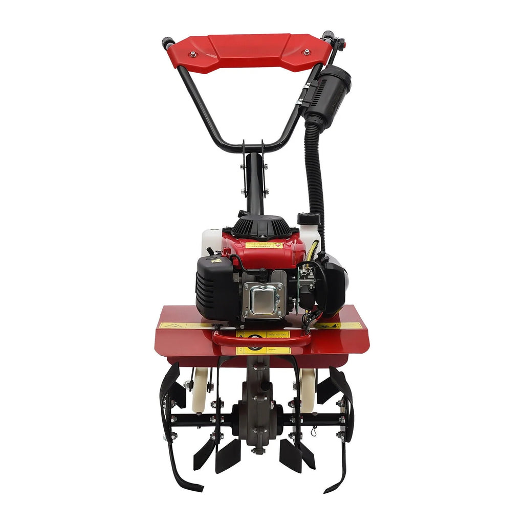 63cc Air-Cooled Gas Power Garden Tiller Cultivator Equipment 4-Stroke Portable Gas Tiller Yard Plant Farm Tilling Tool 1600W 9000RPM