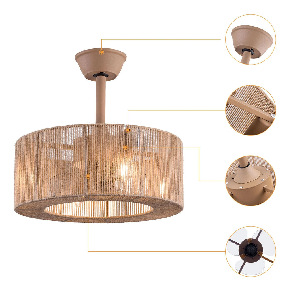 Caged Ceiling Fan Light 6 Speeds Living Room Chandelier Hanging Lamp with Remote