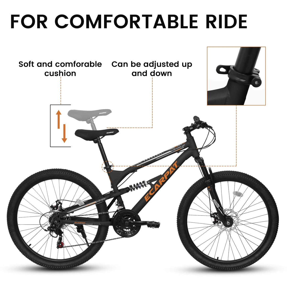 26 Inch Mountain Bike, Dual Full Suspension 21-Speed Disc Brakes Thumb Shifter, Carbon Steel Frame Mountain Bike, Mens Womens Trail Commuter City Bicycles