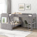 EUROCO Upholstery L-Shaped Twin over Full Bunk Bed and Twin Loft Bed with Desk for Kids Bedroom, Gray