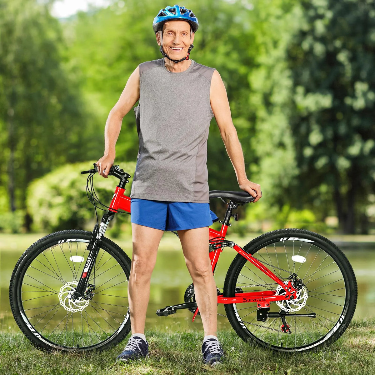 Ktaxon Folding 21 Shimano Speed 26" Wheel Riding Mountain Bike, Steel Frame Trail Road Bicycle, for Men and Women, Red