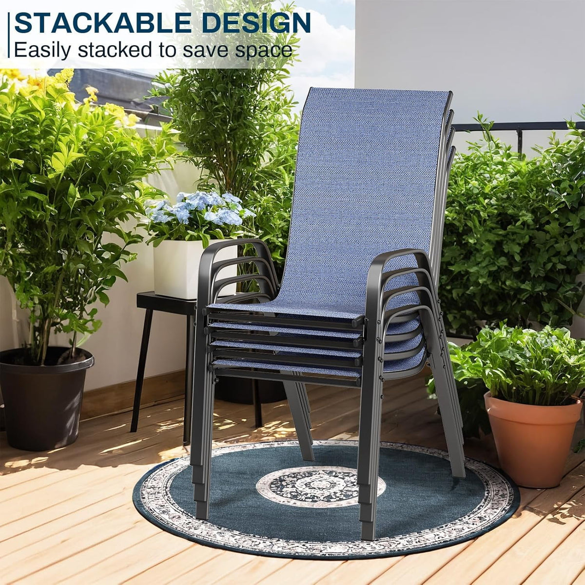 LAZY BUDDY Patio Chairs Set of 4, Stackable Outdoor Dining Chairs, Heavy Duty Breathable Chairs for Backyard, Garden, Lawn 330lbs
