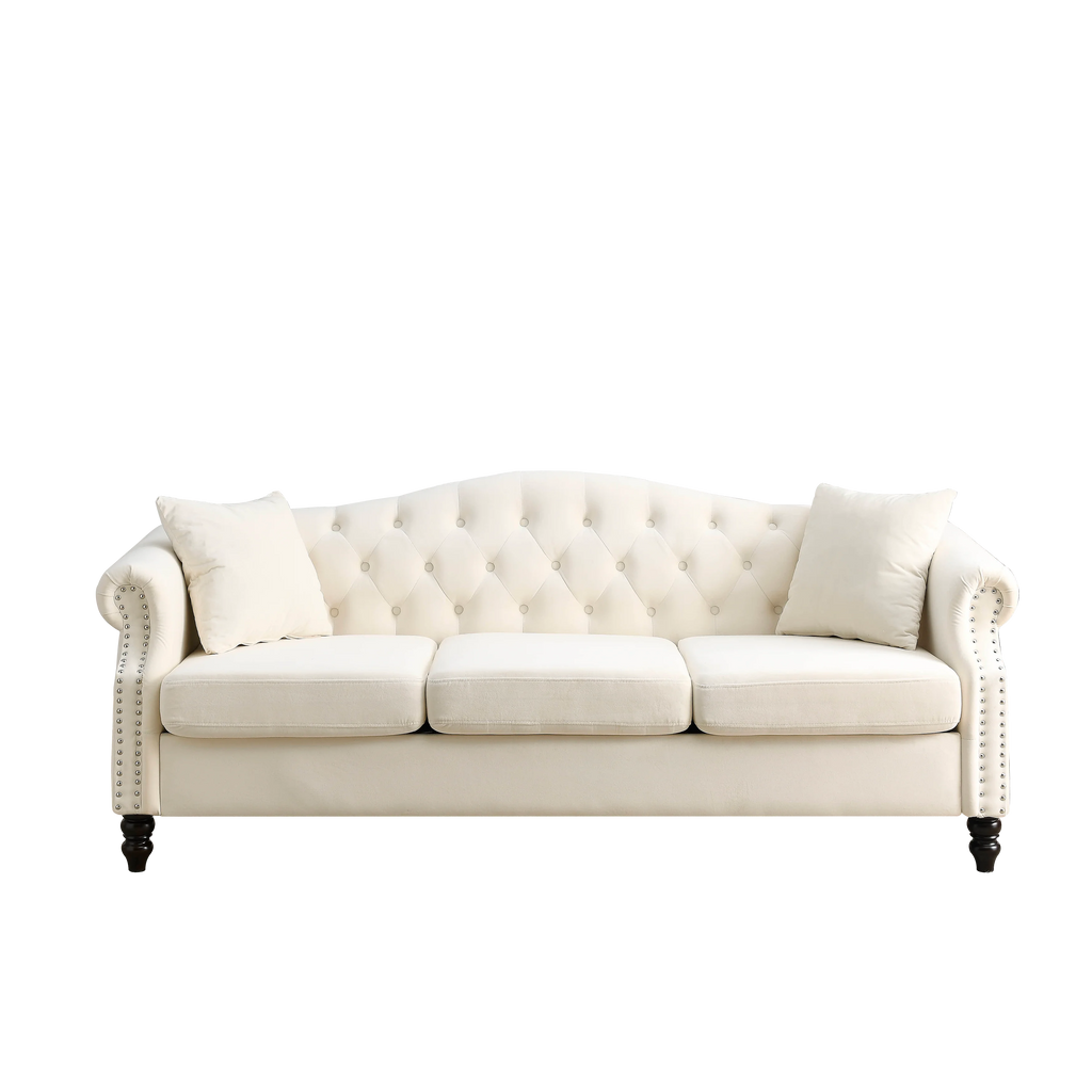 Chesterfield Upholstered Velvet Sofa, 3 Seater Button Tufted Couch with Nailhead Arms for Living Room Bedroom Office Apartment