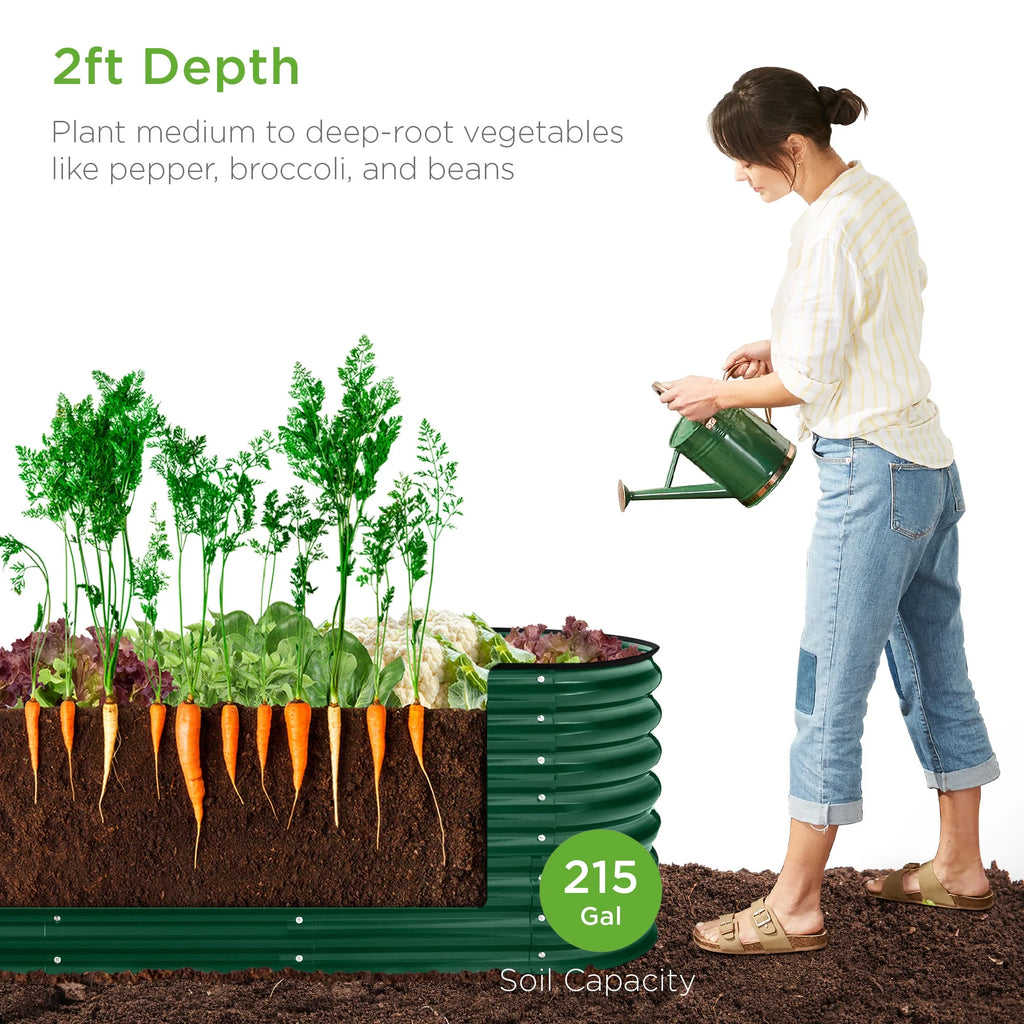 Best Choice Products 8x2x2ft Metal Raised Garden Bed, Oval Outdoor Planter Box w/ 4 Support Bars - Charcoal