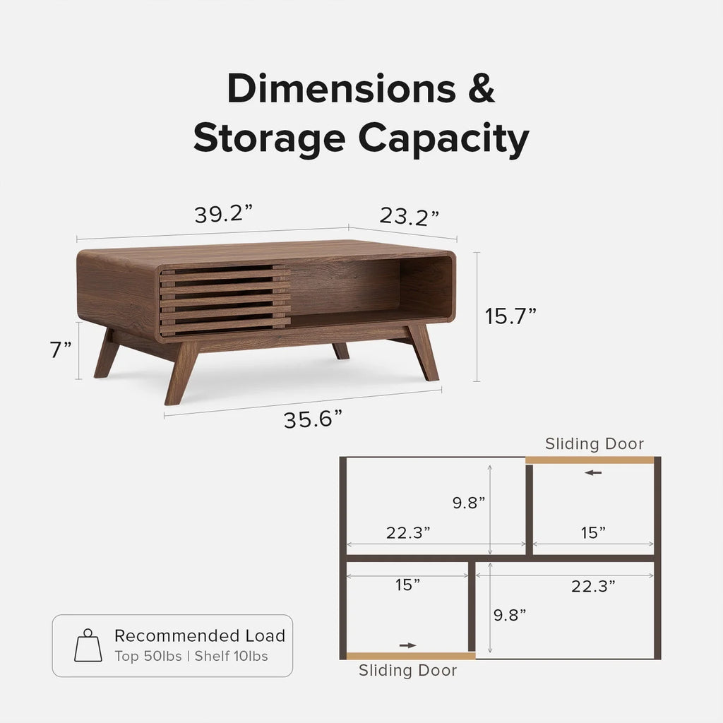 Mopio Ensley Coffee Table Mid-Century Modern Low Profile Dual Side with Sleek Rounded Finishing