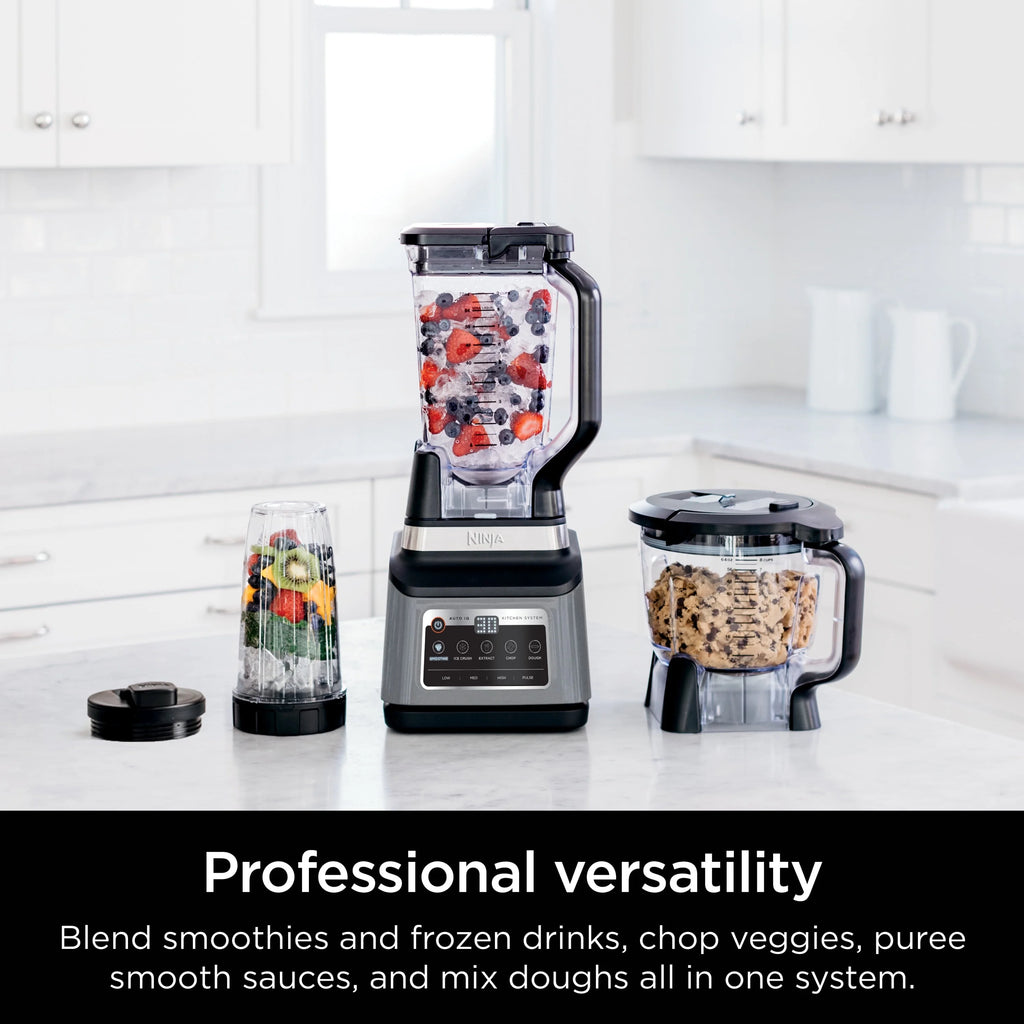 Ninja Professional Plus Kitchen System, 1400 Watts, 5 Presets for Smoothies, Chopping, Dough with Auto IQ, 72-oz.* Blender Pitcher, 64-oz. Processor Bowl, 24-oz. To-Go Cups, Black, BN800