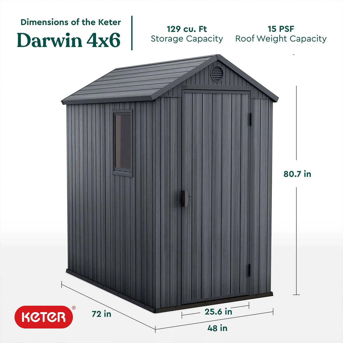 Keter Outdoor Storage Shed, Durable Resin, Compact & Portable, Store-It-Out Darwin, Grey