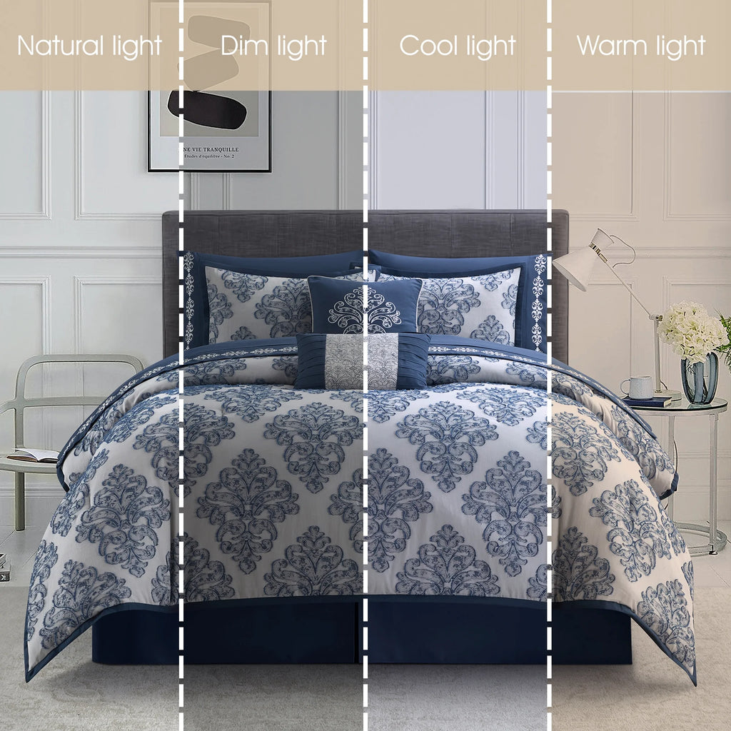 Lanco Smoke Grey Comforter Set California King Size, 9 Piece Jacquard Floral Bedding Set, All Season, Ultra-Soft, Matching Pillows & Shams, Bed Skirt