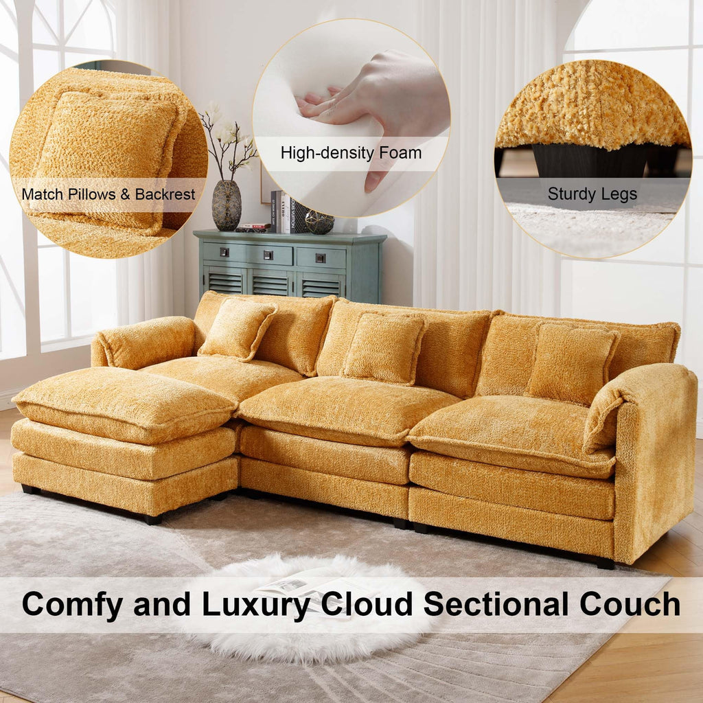 GNIXUU 112" Oversized Sectional Sofa Cloud Couch for Living Room, Modern Chenille L Shaped Couch, Comfy Boucle Modular Sofa Sleeper with Moveable Ottoman & Memory Foam (Green)