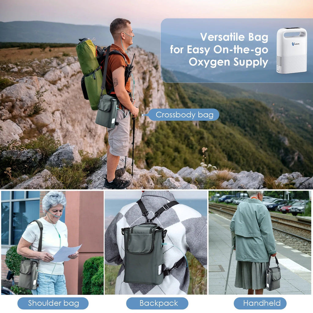 BESRTWE 1-6Levels Oxygen Tube Machine for Home Use, Portable Travel use Bag, 93%,pulso-Flujo, 4.85lbs, ac/dc recharged battery
