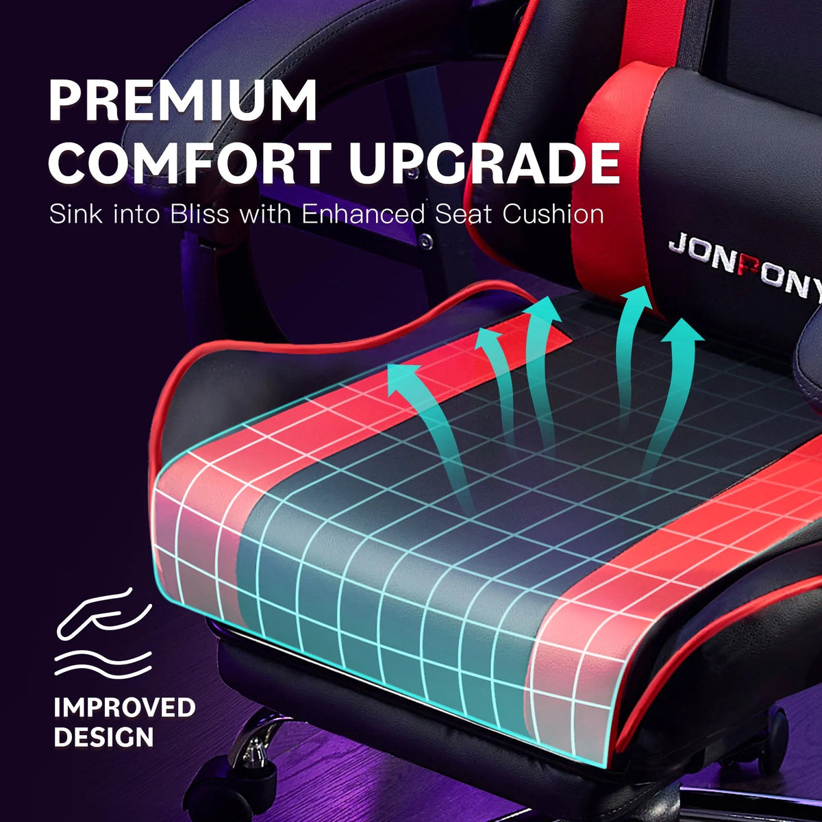 JONPONY Big and Tall Gaming Chair, Ergonomic Design, Gamer Chair PU Leather with Footrest and Lumbar Support, High Back Office Chair Support 8 Hours Long Sitting, Computer Chair,Black Grey