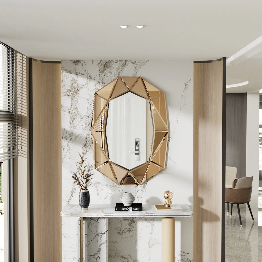 LUVODI Geometric Mirror Wall 28 x 39 inch Art Mirror Green 3D Glass Beveled for Bathroom Living Room
