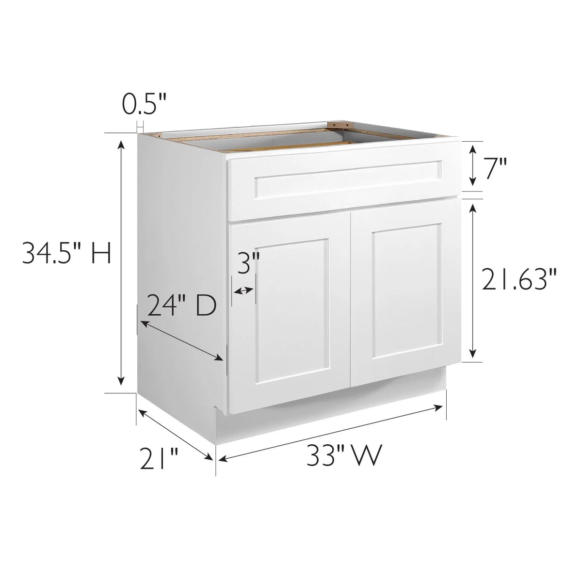 Design House 561399 Brookings Unassembled Shaker Base Kitchen Cabinet 33x34.5x24, White