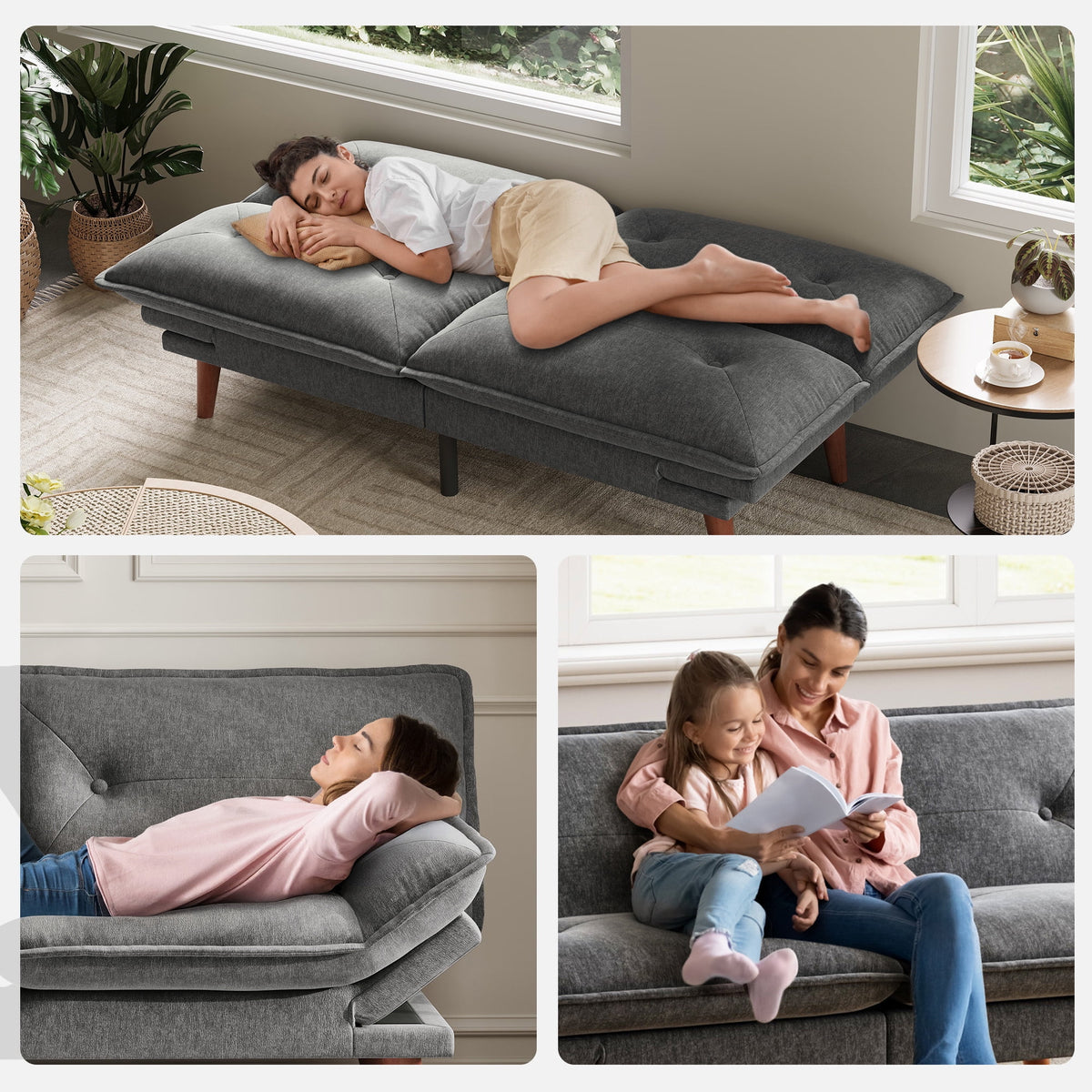 Linsy Home 70" W Chenille Convertible Futon Sofa Bed with Adjustable Armrests, Green