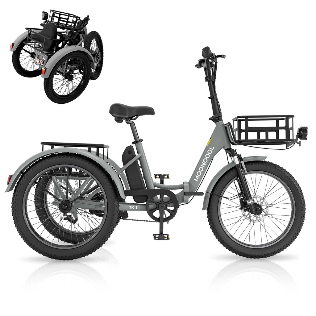 ABORON 3.0 Fat Tire Electric Trike for Senior Foldable E-Bike, 500W Motorized Tricycle Adult 20" Folding 3 Wheel Electric Commute Bike Trike w/48V Battery and Storage Baskets,