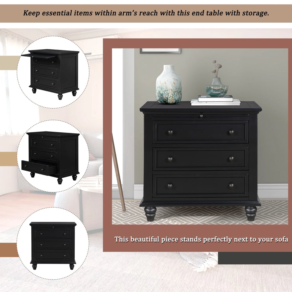 EUROCO 28�� Larger Solid Wood 3-Drawer Side Table Nightstand, End Table with Pull out Tray for Bedroom, Living Room, Hallway, Entryway,White