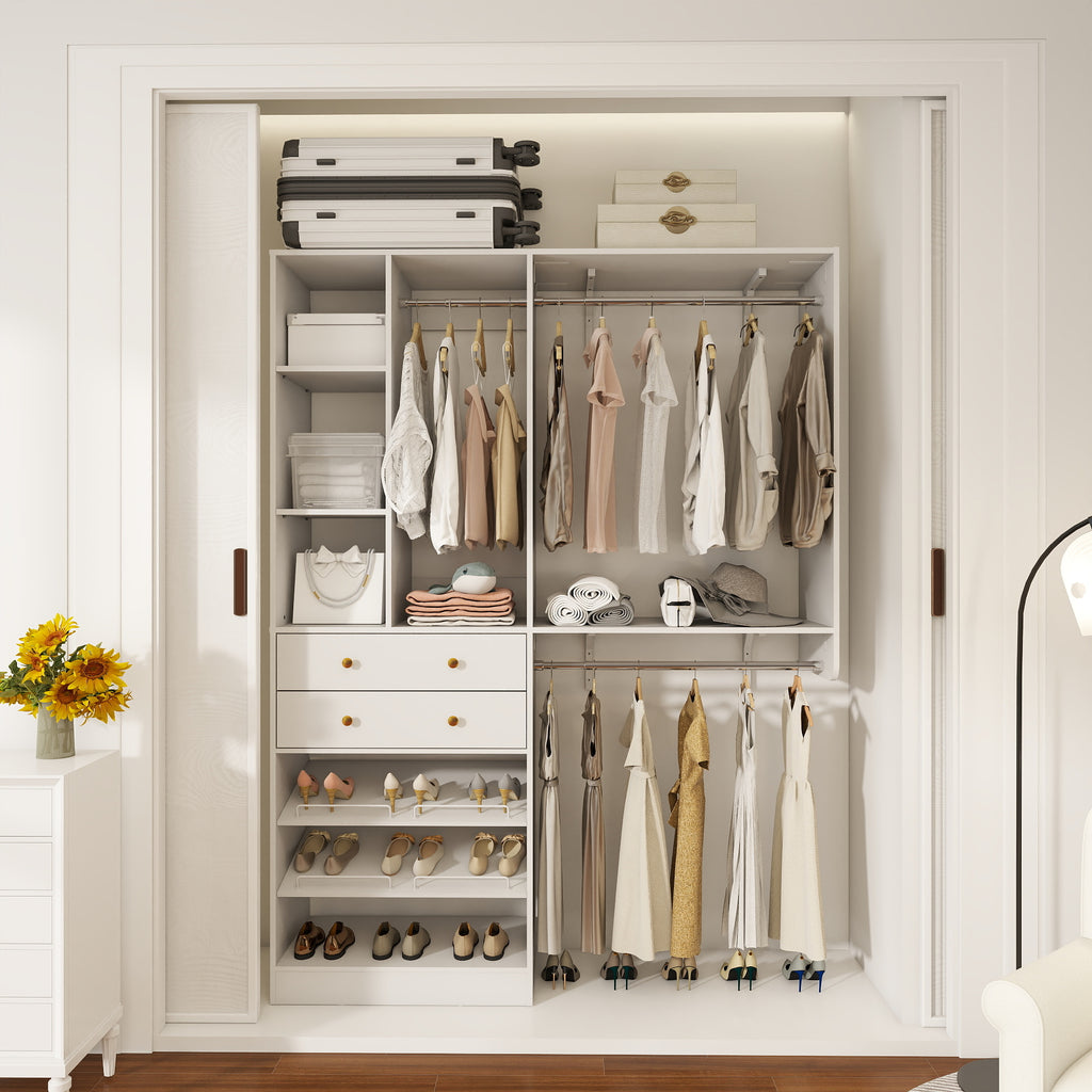 iSunirm 5FT Closet System with Drawers,5FT Closet System with Drawers, 60" Closet Organizer System with 2 Hanging Shelving Perfect Storage Solution for Organizing Your Closet
