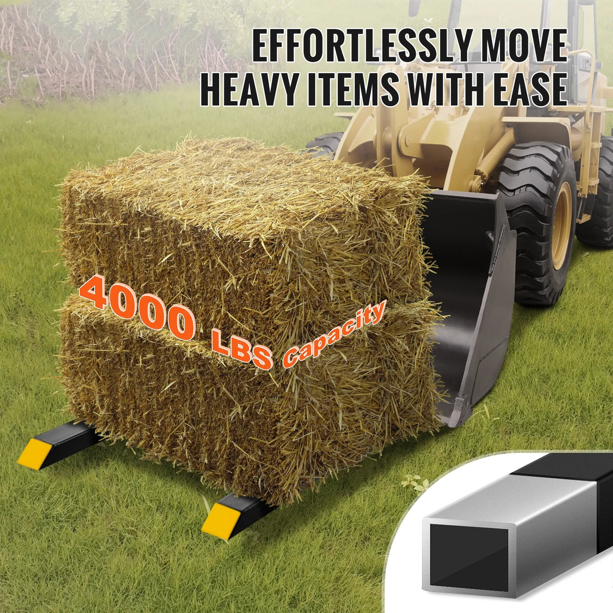 BENTISM Pallet Forks, 4000 lbs Clamp on Tractor Bucket Forks, 60" Total Length Heavy Duty Pallet Forks with Adjustable Stabilizer Bar